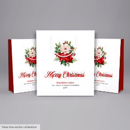 Modern Christmas Poinsettia Editable Gift Bags ミディアムペーパーバッグ