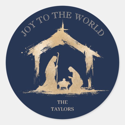 Modern Christmas Religious Nativity Mary & Joseph ラウンドシール (正面)