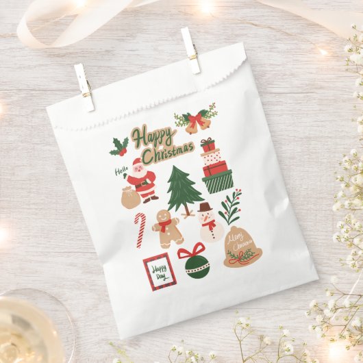 Modern Christmas Santa and Gingerbread Pattern フェイバーバッグ (クリップ留めされた状態)