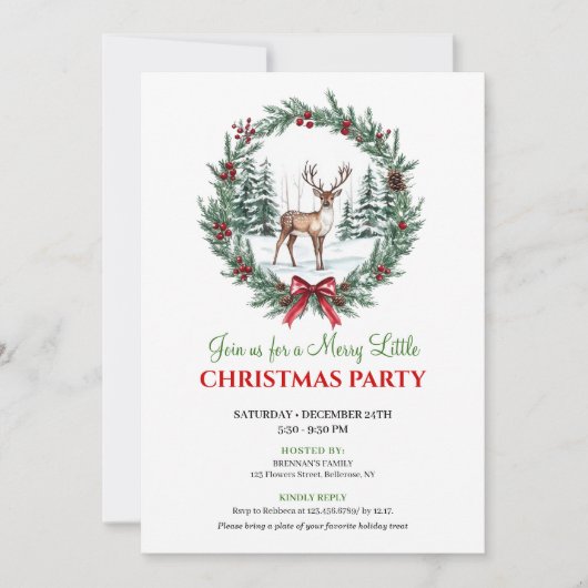 Modern Christmas Scene Watercolor Holiday Invite 招待状 (正面)