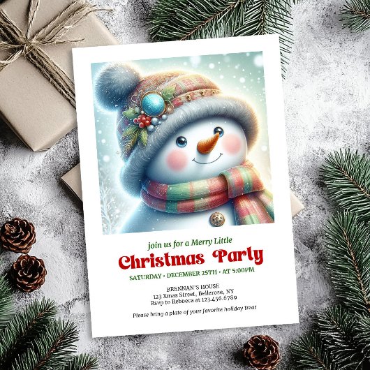 Modern Christmas snowman editable holiday invite 招待状