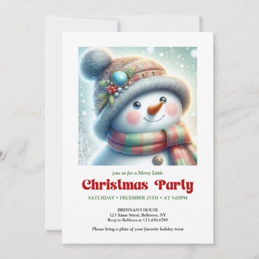 Modern Christmas snowman editable holiday invite  招待状 (正面)