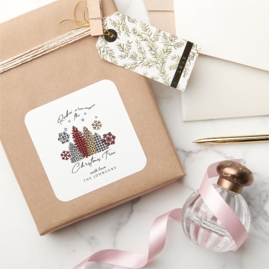 Modern Christmas Sticker – Trees & Snowflakes スクエアシール (ギフト)