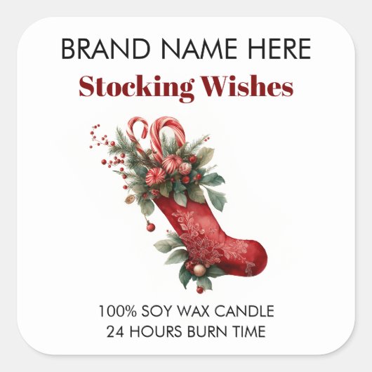 Modern Christmas Stocking Candle Labels スクエアシール (正面)