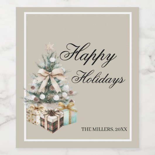 Modern Christmas Tree Gift Bag ワインラベル (シングルラベル)