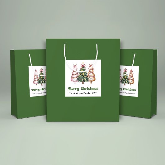 Modern Christmas Tree Leopard Print Gift Bag Custo ラージペーパーバッグ