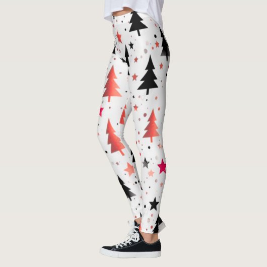 Modern Christmas Tree Pattern Leggings with Stars レギンス (左)