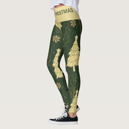 Modern Christmas Tree Pattern Leggings with Stars レギンス (左)