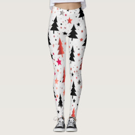 Modern Christmas Tree Pattern Leggings with Stars  レギンス