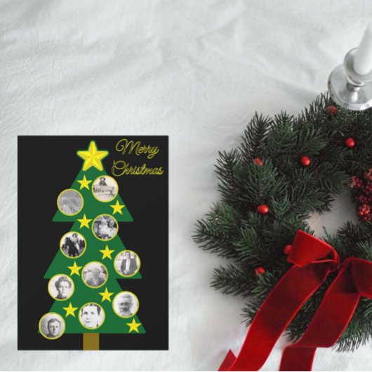 Modern Christmas Tree with Photo Ornaments Black  カード