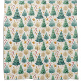 Modern Christmas Trees and Candy Canes Curtain シャワーカーテン (正面)