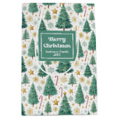 Modern Christmas trees gift bag red green gold ミディアムペーパーバッグ (正面)