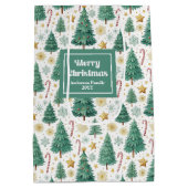 Modern Christmas trees gift bag red green gold ミディアムペーパーバッグ (裏面)