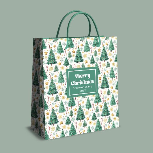 Modern Christmas trees gift bag red green gold ミディアムペーパーバッグ