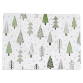 Modern Christmas Trees HAPPY HOLIDAYS Script Sage ラージペーパーバッグ (裏面)