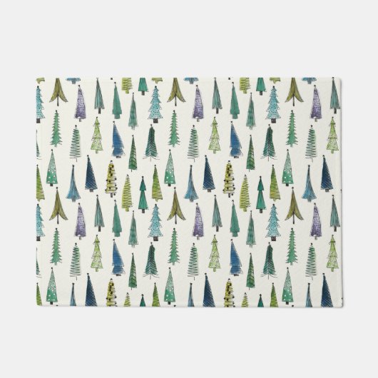 Modern Christmas Trees Illustrated Pattern ドアマット (正面)