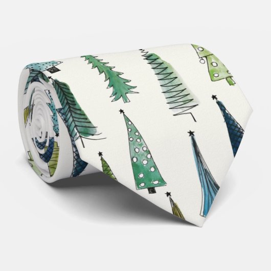 Modern Christmas Trees Illustrated Pattern ネクタイ (ロール)