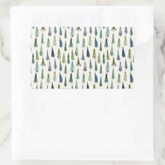 Modern Christmas Trees Illustrated Pattern 長方形シール (バッグ)