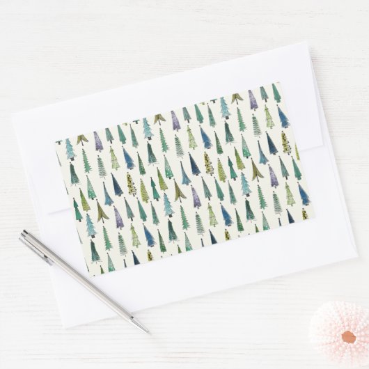 Modern Christmas Trees Illustrated Pattern 長方形シール (封筒)