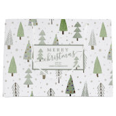 Modern Christmas Trees MERRY CHRISTMAS Script Sage ラージペーパーバッグ (正面)