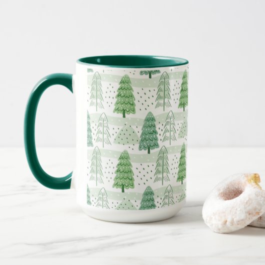 Modern Christmas Trees Pattern マグカップ (ドーナツ付き)
