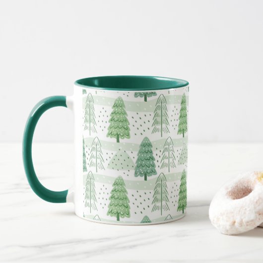 Modern Christmas Trees Pattern マグカップ (ドーナツ)