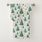 Modern Christmas trees red green gold bath towel バスタオルセット (インサイチュ)