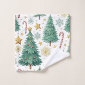 Modern Christmas trees red green gold bath towel バスタオルセット (ウォッシュタオル)