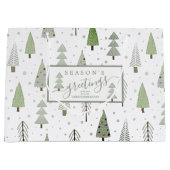 Modern Christmas Trees SEASONS GREETINGS Sage ラージペーパーバッグ (正面)