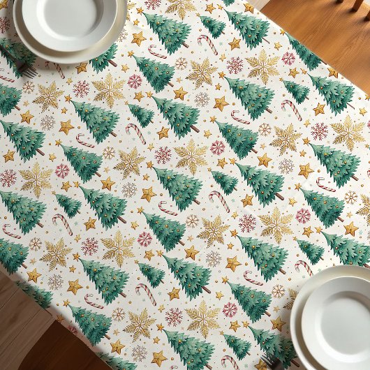 Modern Christmas trees tablecloth red green gold テーブルクロス