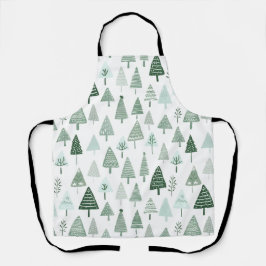 Modern Christmas Trees White and green エプロン