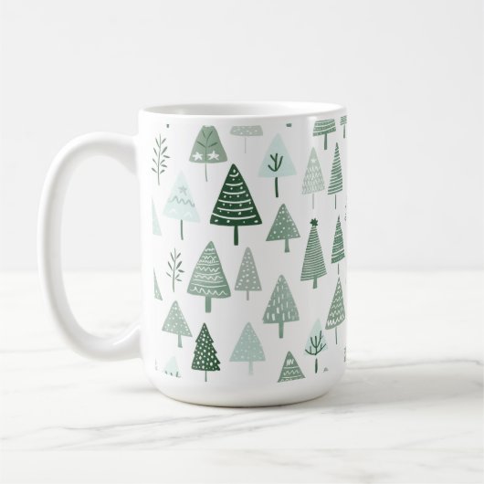 Modern Christmas Trees White and green コーヒーマグカップ (左)