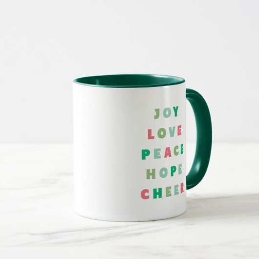 Modern Christmas Typography Joy Love Peace Hope マグカップ (正面右)