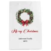 Modern Christmas wreath bag elegant gold accents ミディアムペーパーバッグ (正面)