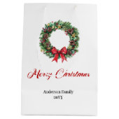 Modern Christmas wreath bag elegant gold accents ミディアムペーパーバッグ (裏面)