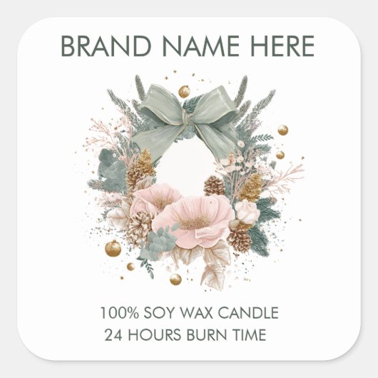 Modern Christmas Wreath | Candle Labels スクエアシール (正面)