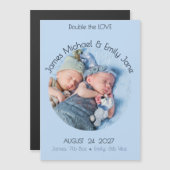 Modern Circle Photo Twin Magnet Birth Announcement (正面/裏面)