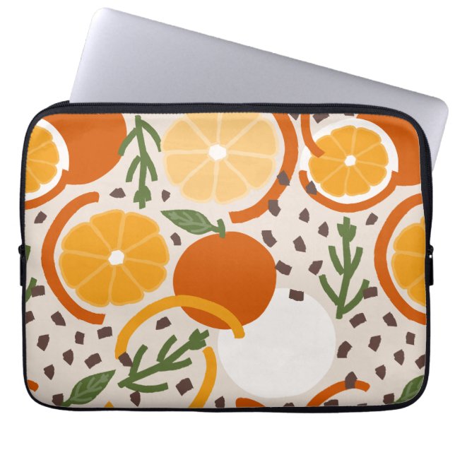 Modern Citrus Fruit Geometric Warm Retro ラップトップスリーブ (正面)