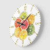 Modern Citrus Fruit Slices Round Clock ラージ壁時計 (傾斜)
