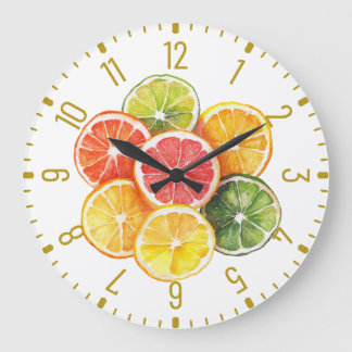 Modern Citrus Fruit Slices Round Clock ラージ壁時計