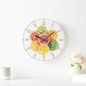 Modern Citrus Fruit Slices Round Clock ラージ壁時計 (ホーム)