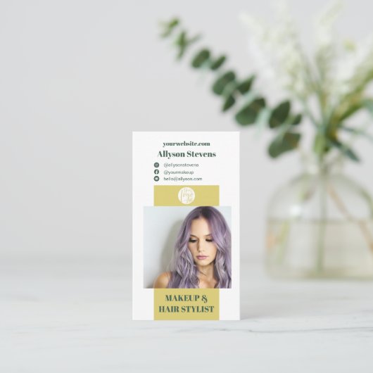 Modern Citrus Green Hair Stylist QR code Logo 名刺 (スタンド正面)