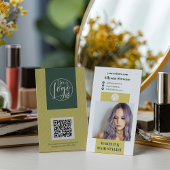 Modern Citrus Green Hair Stylist QR code Logo 名刺
