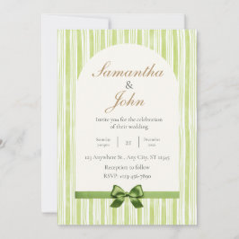 Modern Citrus Green Stripe Back Photo Wedding 招待状