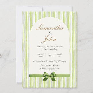 Modern Citrus Green Stripe Back Photo Wedding 招待状