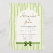 Modern Citrus Green Stripe Back Photo Wedding 招待状 (正面/裏面)
