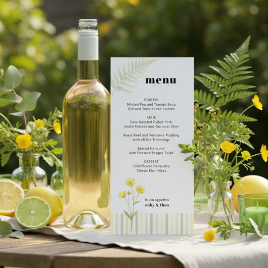 Modern Citrus Green Wildflower Stripe Wedding Menu メニュー