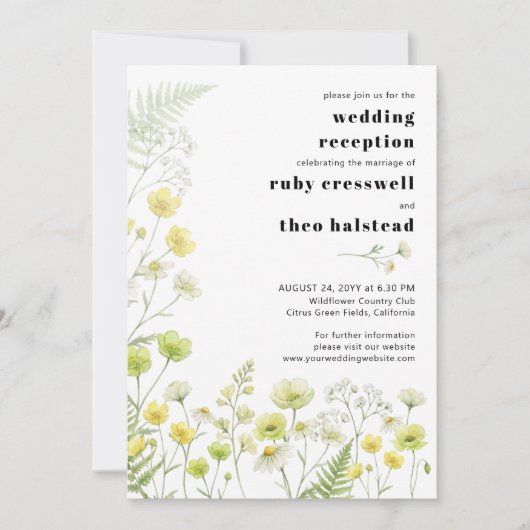Modern Citrus Wildflower Stripe Photo Reception 招待状 (正面)