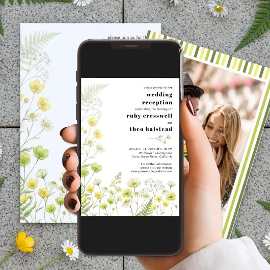 Modern Citrus Wildflower Stripe Photo Reception 招待状