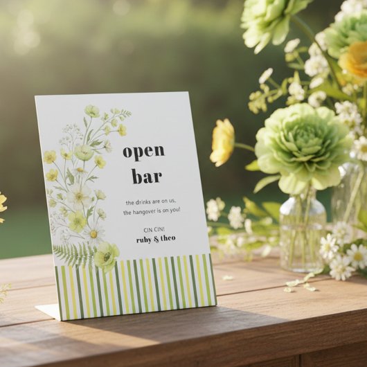 Modern Citrus Wildflower Stripe Wedding Open Bar 台座サイン